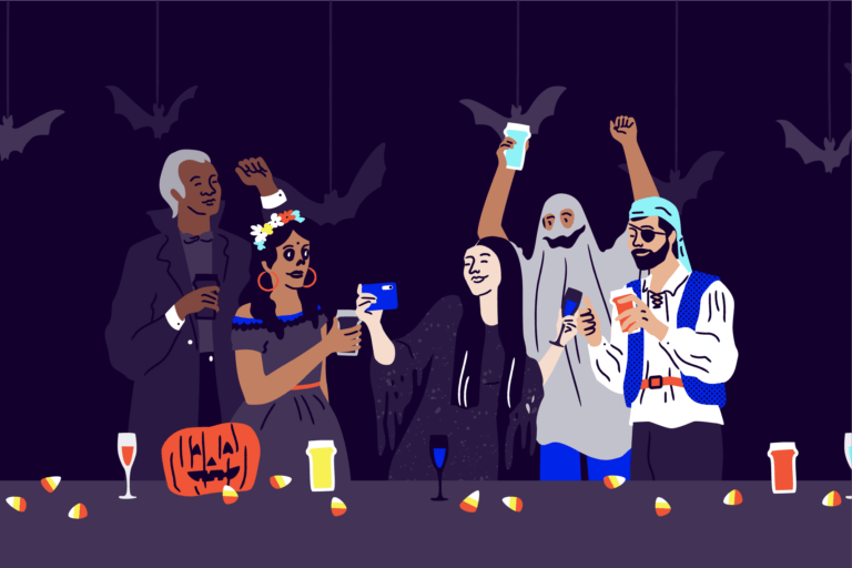 Image of attendees at a Halloween events