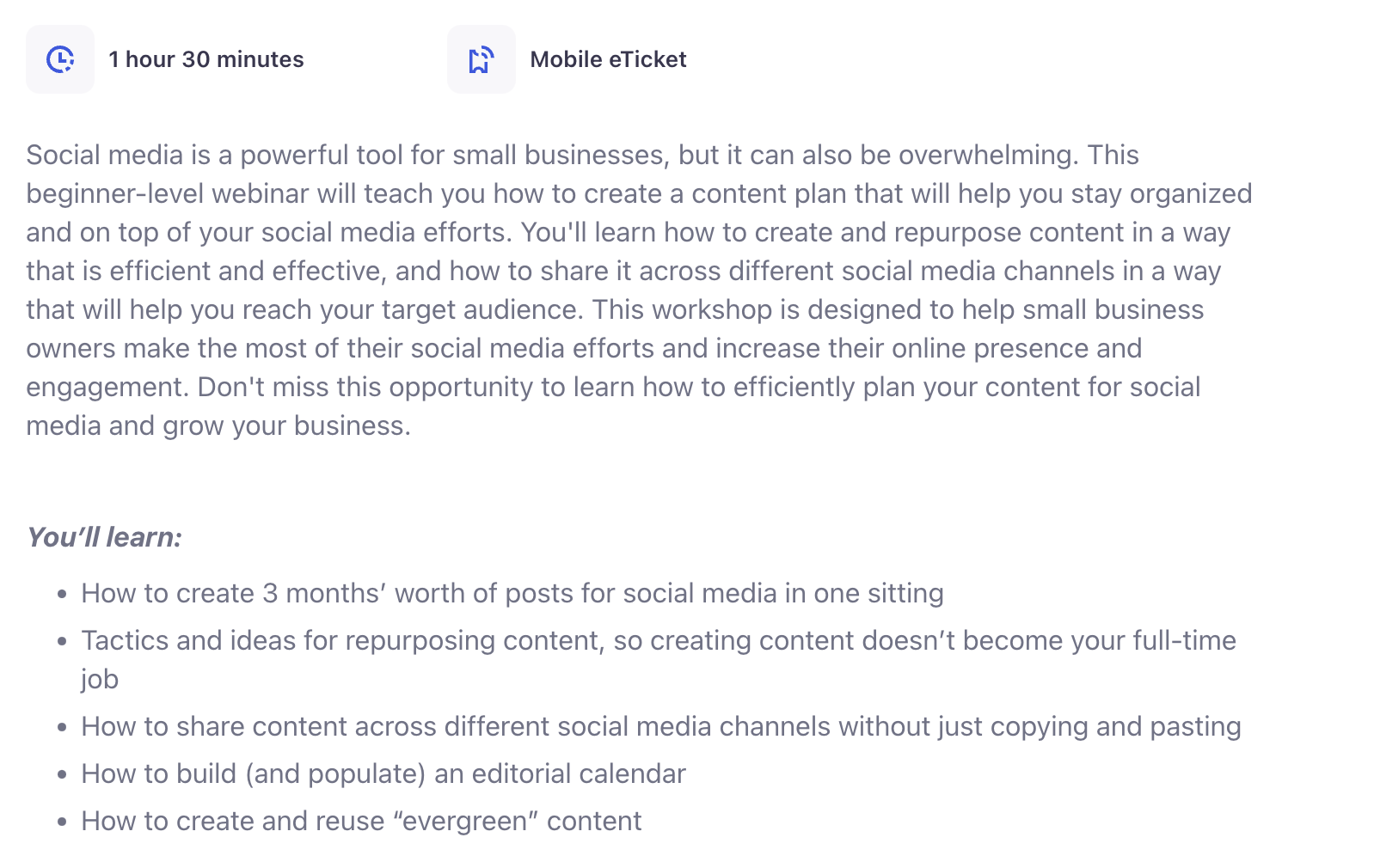 Screenshot of a webinar listing on eventbrite