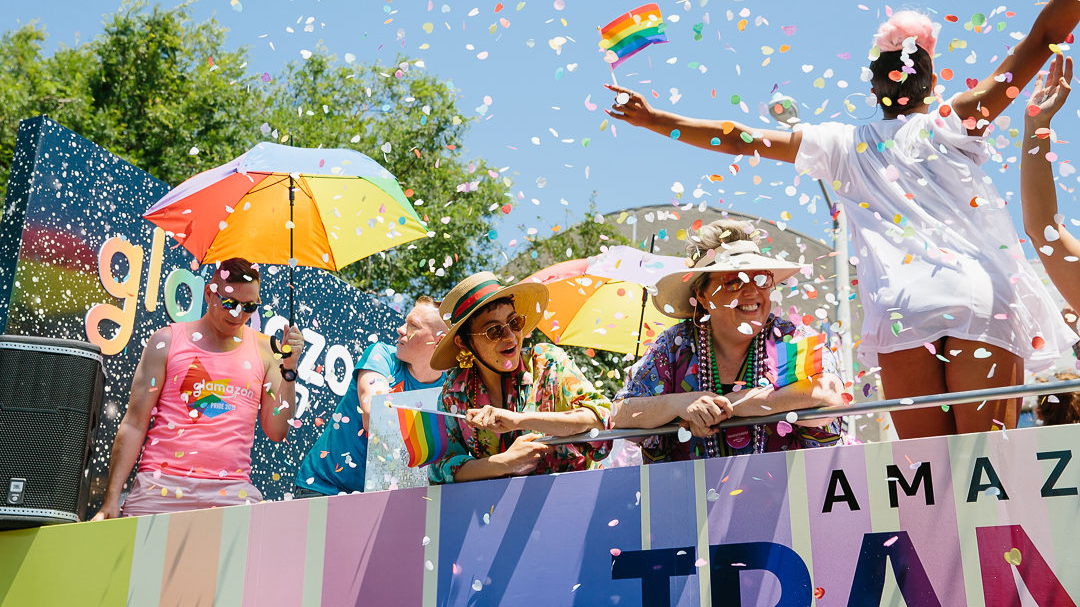 attendees celebrating at a pride parade